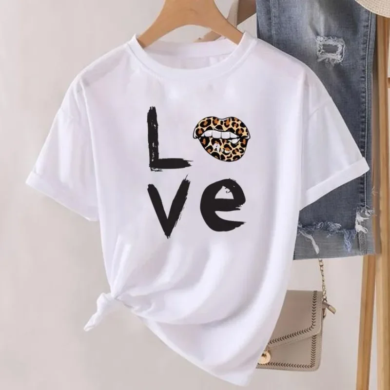 Love Cartoon Trend 90s Clothing Pattern T-shirt Fashion Print Cartoon Niche Design Sense T-shirt Tops  Graphic T Shirts