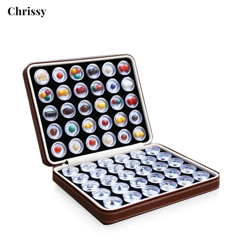 Loose Gemstones Jewelry Display Box Beads Organizer Container Round Gem Box PU Leather Diamond Exhibition Storage Carrying Case