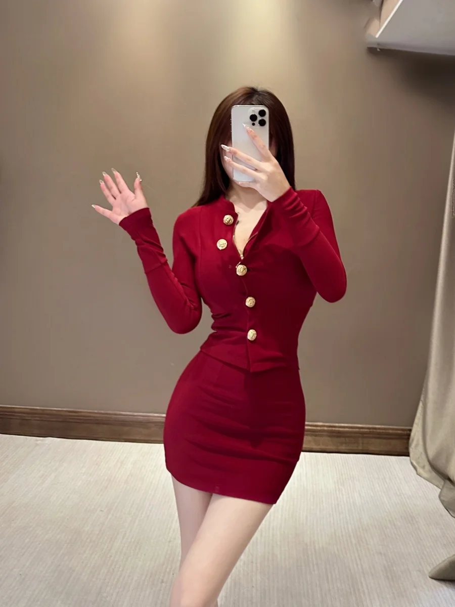 

Красное пальто, юбка-миди, комплект с запахом, юбка для тела, дата Vntine Cisas Theme Ele Faion, женский костюм-двойка, зимняя одежда