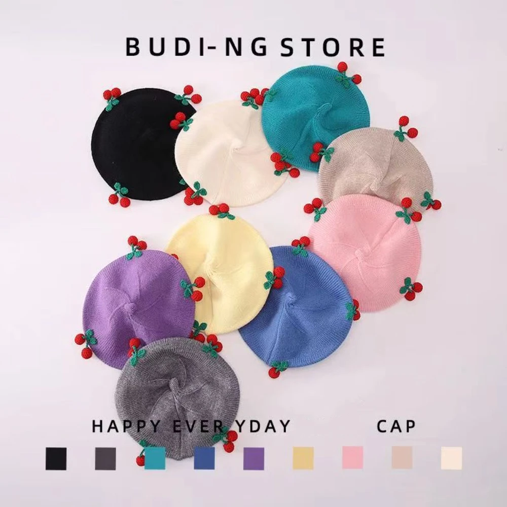 جميل الكرز محبوك اليقطين قبعة يندبروف الشتاء الطفل القبعات الدافئة لينة الوليد بونيه القبعات الشتاء/الخريف #3