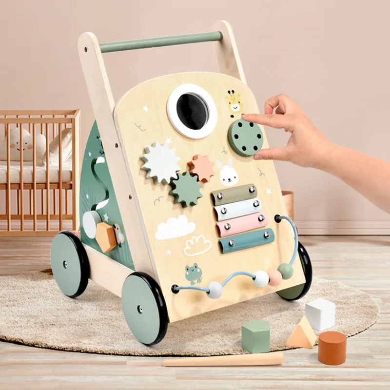 cpc ce Wooden Baby Walker Push and Pull Learning Activity Walker for Boys and Girls Sit to Stand Learning Walker Toddler Toy