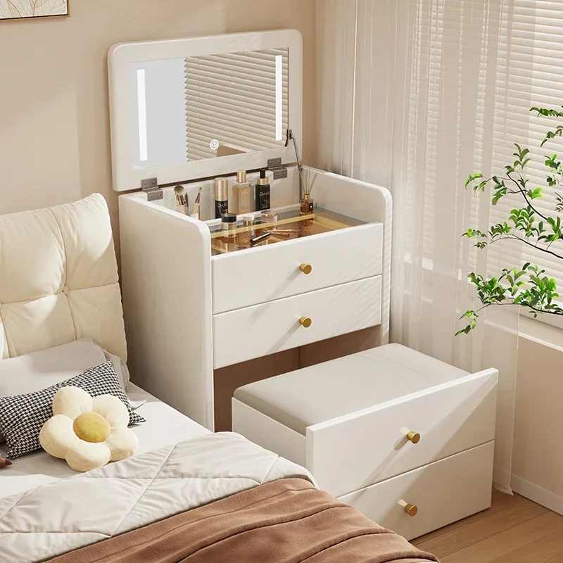 

Solid wood dresser small apartment bedroom simple cream wind mini flip bedside table storage cabinet integrated makeup table