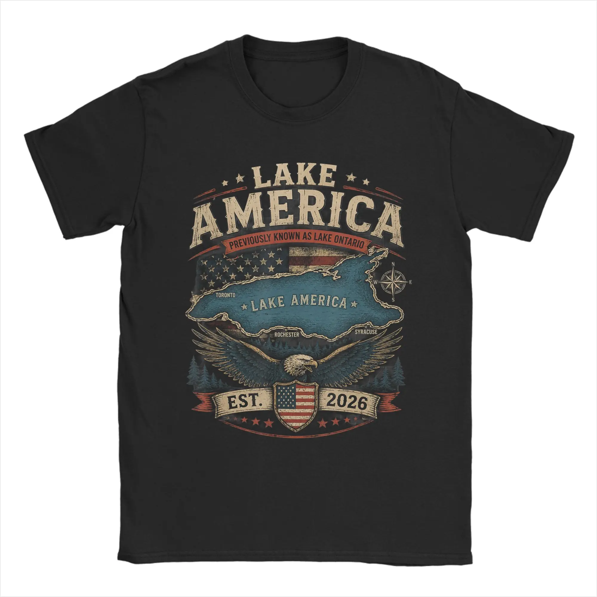 Men's Lake America USA Previously Funny Patriotic T-Shirts 100 Cotton Tops Summer Short Sleeves T-Shirt Round Neck Tee Shirt