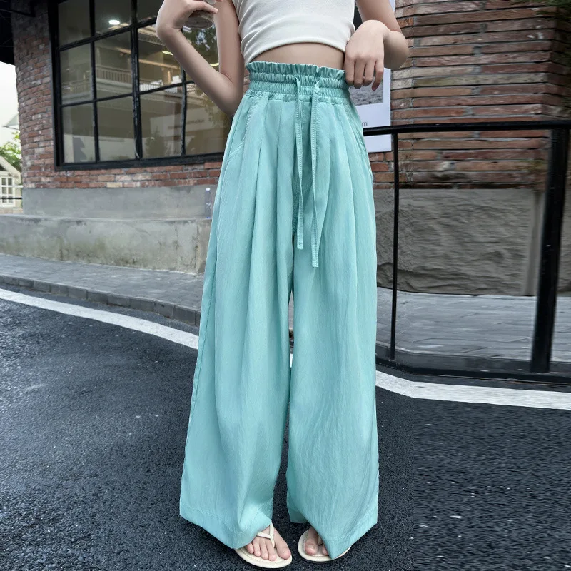 

Summer 2025 Girls Casual Pants Loose Cool Wide Leg Pants for Kids Daily Beachwear Thin Teenage Children Trousers 10 12 14 Years