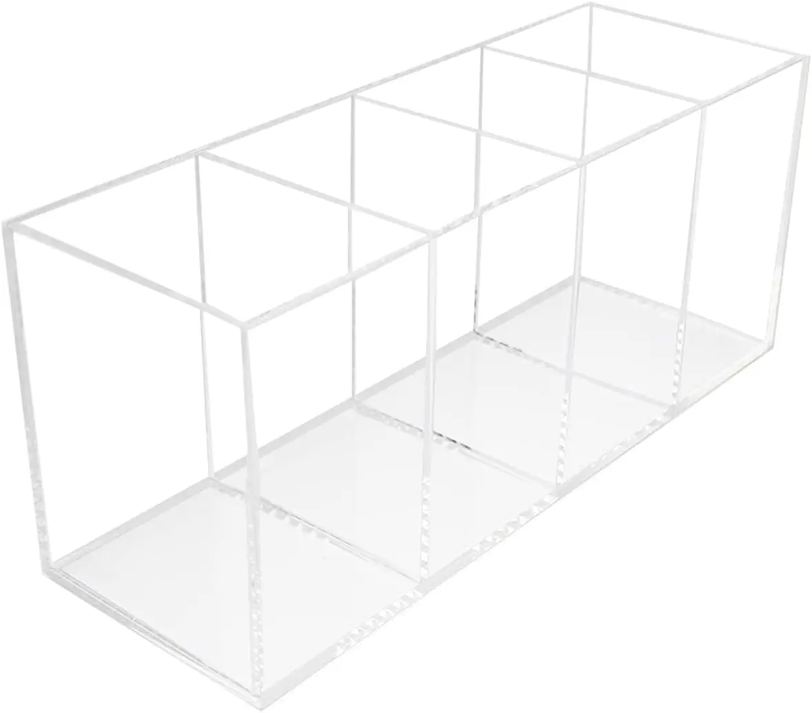 Large Acrylic Pen Holder 4 Compartments Clear Organizer for Office Desk Cosmetics