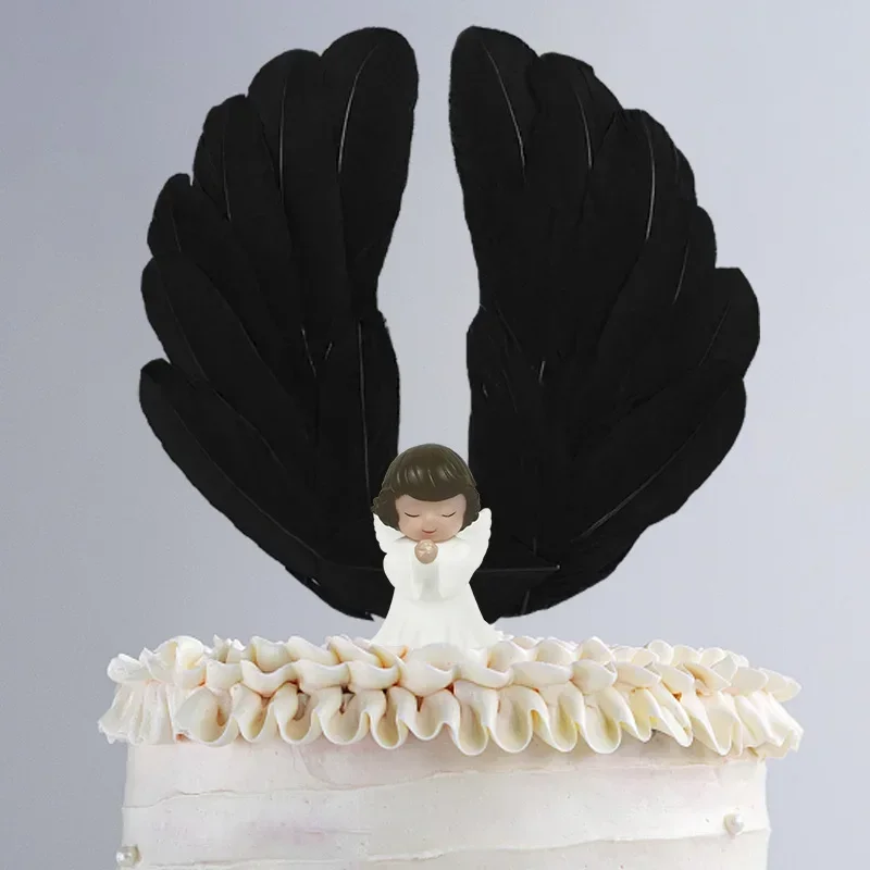 Cute Angel Wing Feather Cake Topper for Baby Shower Kids Birthday Party Decoration Supplies Wedding Dessert Cake Decor Tools