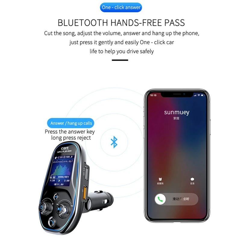 BT29A Color Screen QC 3.0 Fast Charge EQ FM Transmitter Bluetooth Car MP3 TF/U Disk Player Wireless Handsfree Car Kit