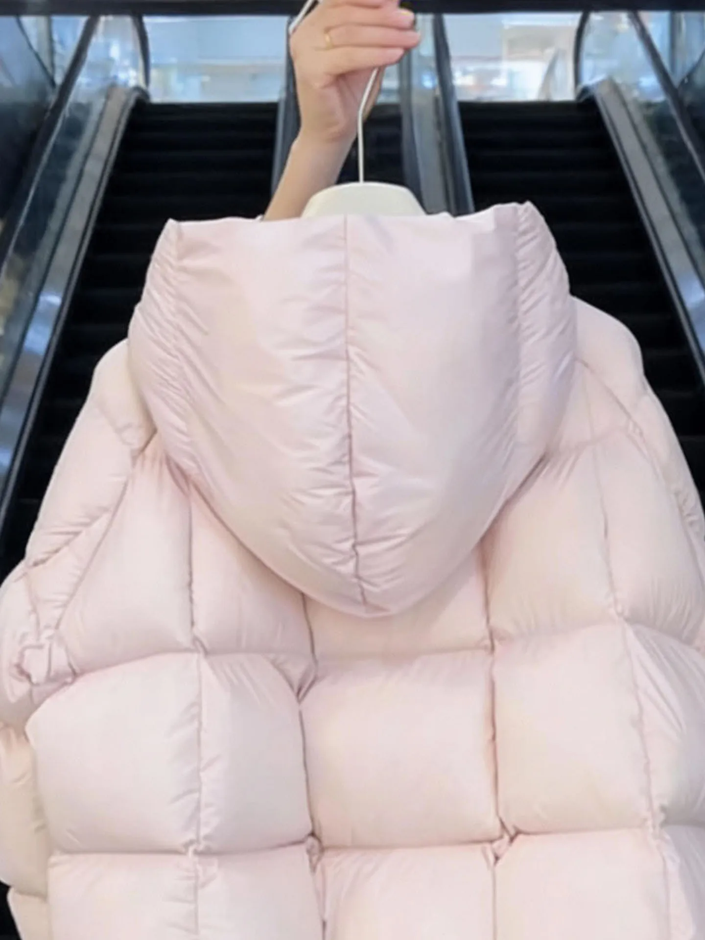 Pink Fluffy ort down Jaet Women's 2025 New Winter Thi Outerwear High Waist Long Sve Single-Breasted  Color