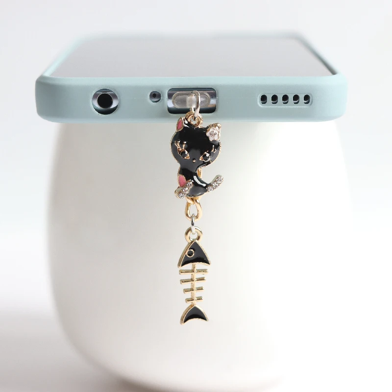 Rhinestone Cat Dust Plug Charm Phone Anti Dust Cap Kawaii Charge Port Plug For iPhone 3.5MM Jack Type C Dust Protection Stopper