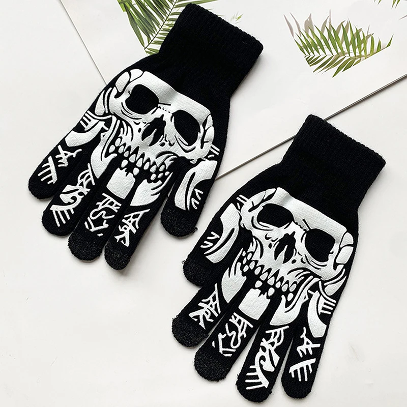 Fashion Halloween Skeleton Ghost Gloves Hat Creative Luminous Half Finger Full Fingers Print Warm Breathable Gloves Gifts