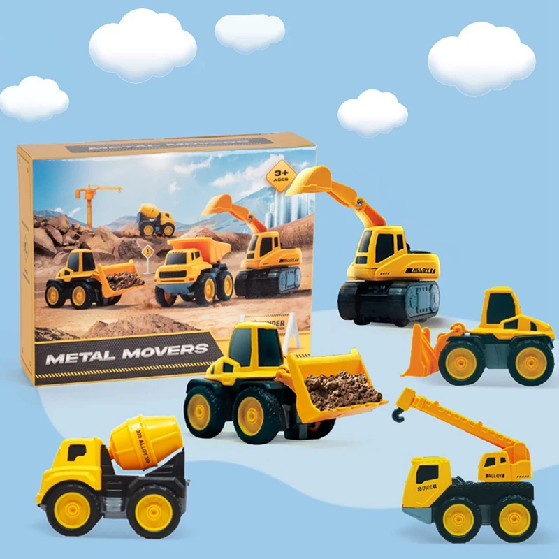 Construction Vehicle Set Ccene Parking Lot Excavator Mixer Truck Tank Truck Model Boy Car Toy Construction Site Oy Set