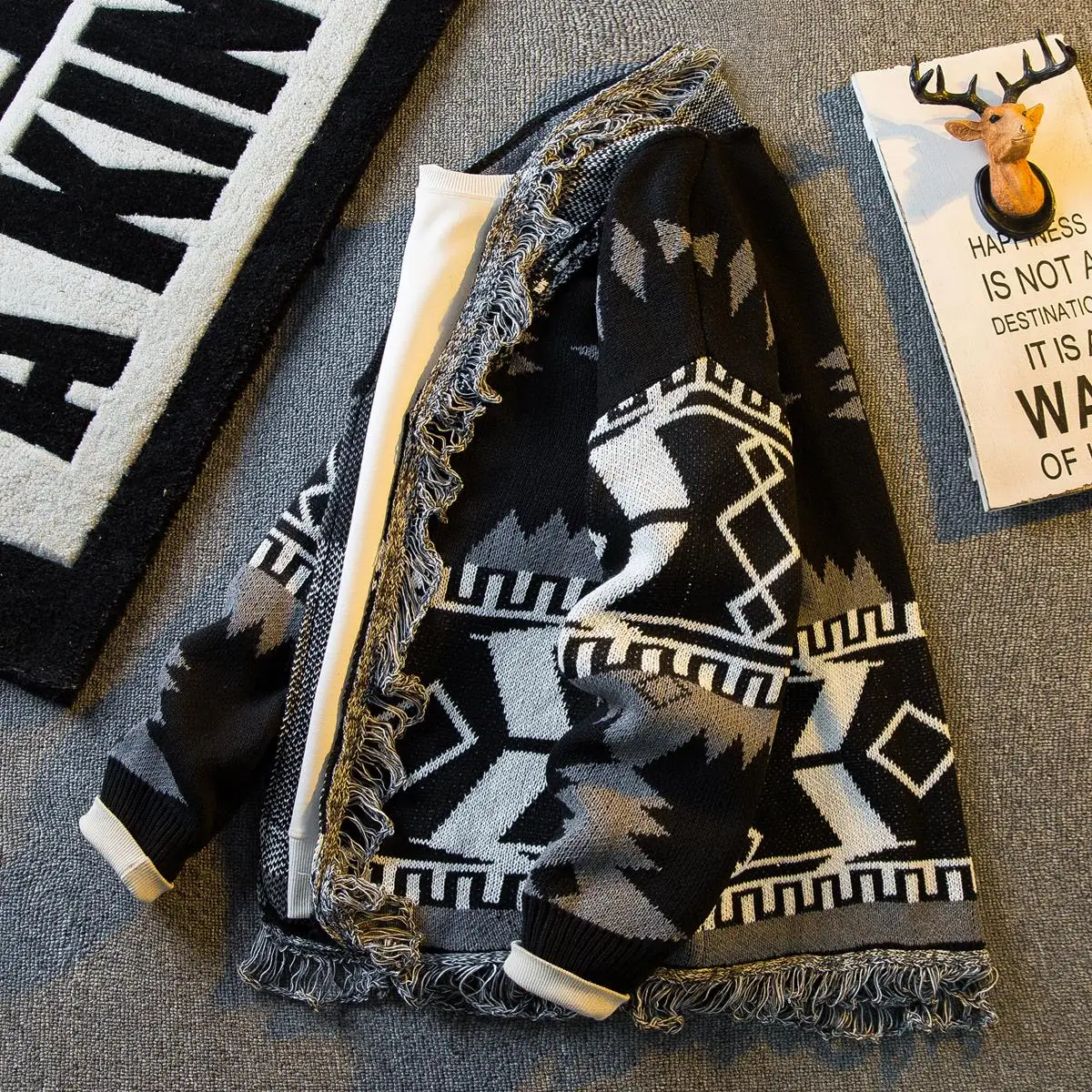 

Свободный вязаный свитер с v-образным вырезом, мужской весенне-осенний винтажный этнический трикотаж с открытой рубашкой, длинный све, молодежный активный слэ