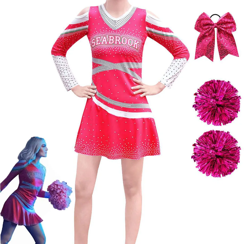 Disney Zombies 3 Addison Dresses Carnival Summer New Children Cheerleader Princess Dress Birthday Party Costume Kids Prom Gowns