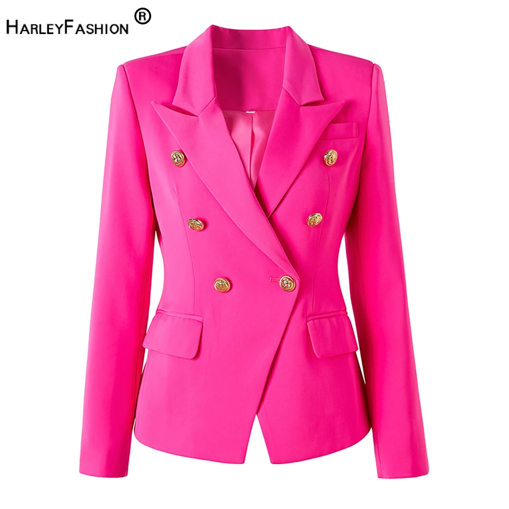 Bright Color Spring Autumn Women Hot Pink Slim Chic Fashion Street Lady Quality Blazer Outer Wear Jackets