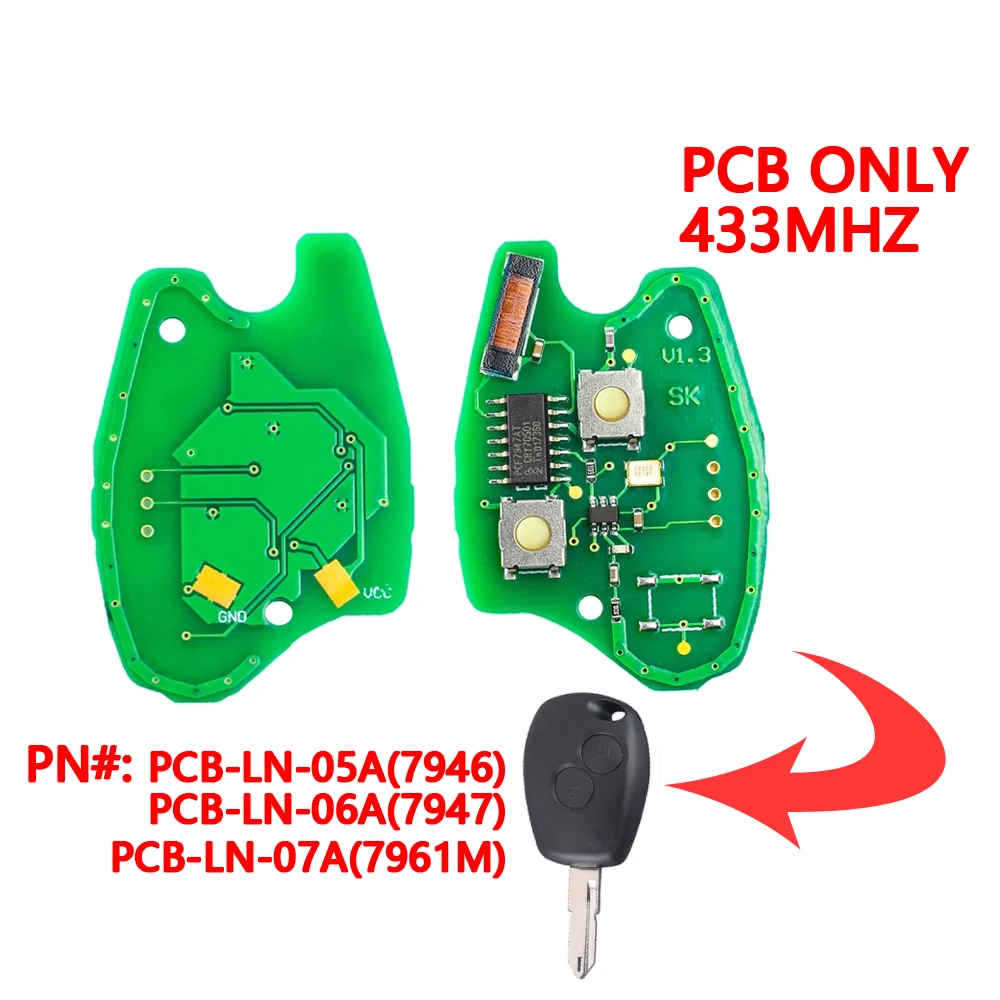 XNRKEY 2/3 Button PCB Electronic Board with PCF7946/7947/4A Chip for Renault Duster Modus Clio 3 Twingo Remote Car Key