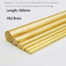 Diameter 0.8mm To 8.5mm H62 Brass Round Rod Bar Length 500mm Non Bending H62 Solid Pure Copper Tool Metal Rods Handmade DIY