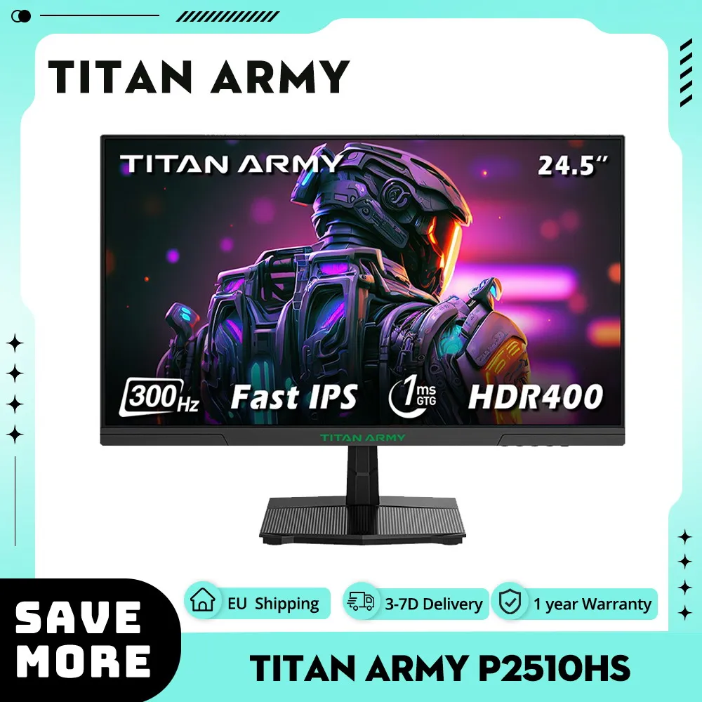 TITAN ARMY P2510HS Gaming Monitor, 24.5-inch 1920*1080 CSOT Fast IPS Screen, 300Hz Refresh Rate, HDR400, 1ms GTG Response Time