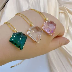 Fashion Classic Crown Gemstone Necklace Exquisite Personality Green Crystal Stainless Steel Clavicle Chain Pendant
