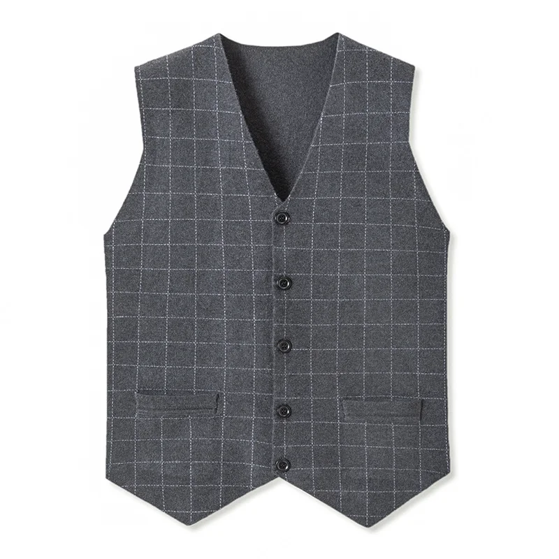 2023 New Arrivals Men's Suit Sweater Vest Smart Casual Classic Plaid Sleeveless Single Breasted Slim Fit Khaki Knitted