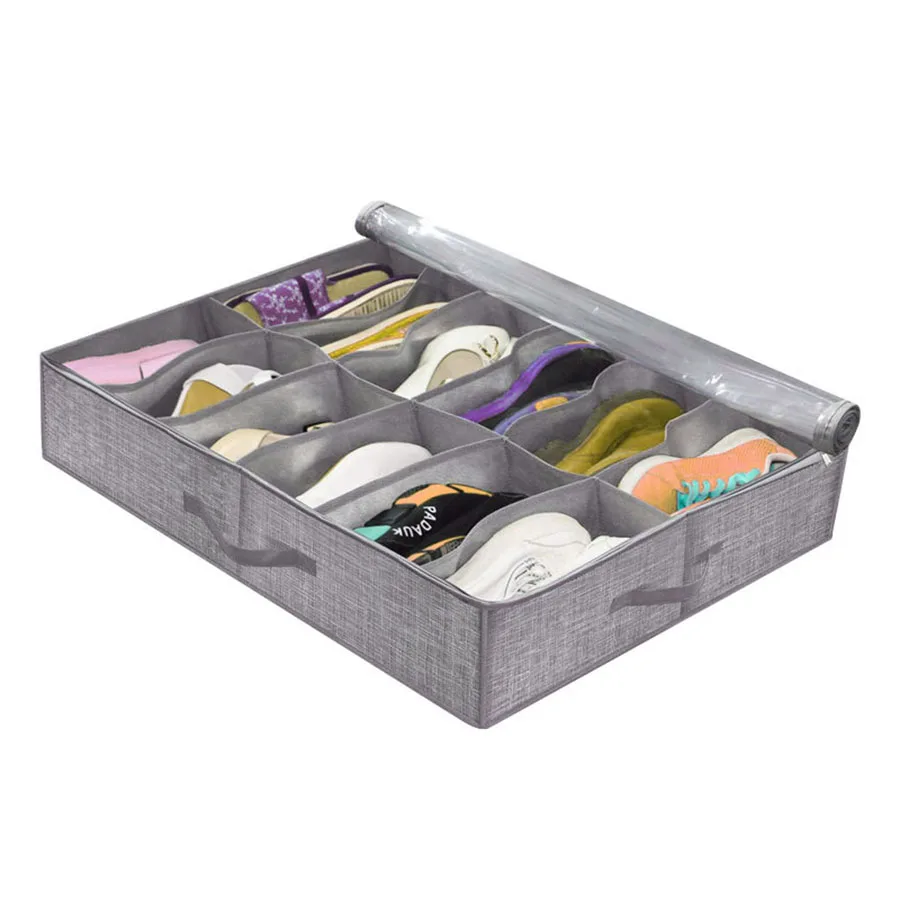 Schuh-Organizer unter dem Bett, für 12 Paar Schuhe, Schuh-Verpackungs-Organizer mit transparentem Fenster, atmungsaktiv, faltbar