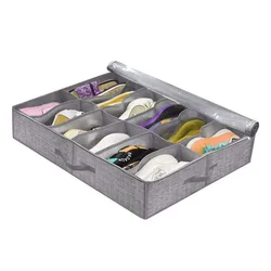 Under Bed Shoe Organizer, Holds 12 Pairs of Shoes, Shoe Packing Organizer with Transparent Window, Breathable, Foldable