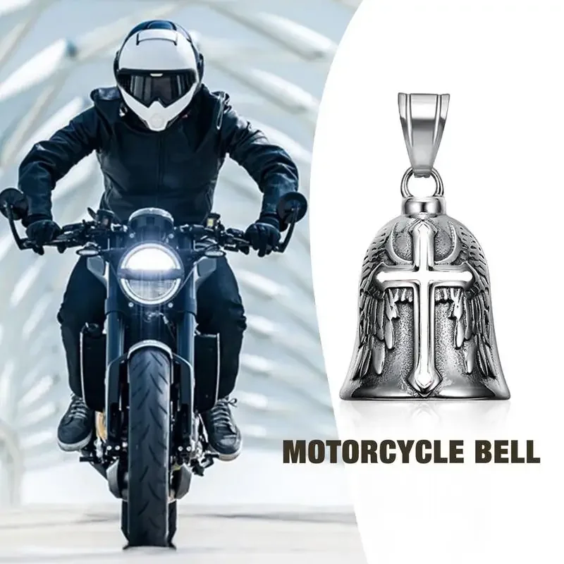 Vintage Motorrad Glocke Retro Punk Flügel Engel Reiten Glocken Metall Halskette Anhänger männer Glück Amulett Rock Party Schmuck Amagi