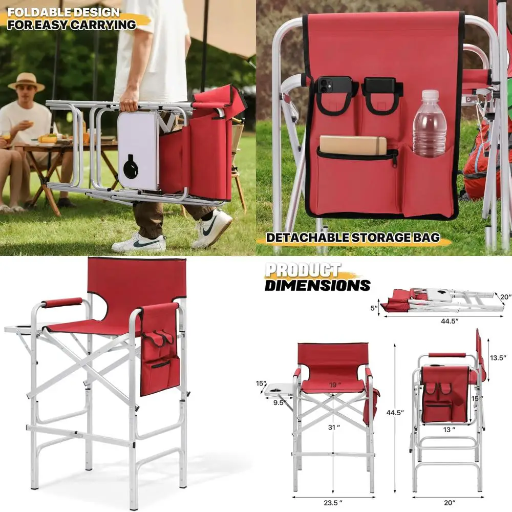 

Портативный складной стул с алюминиевым каркасом 31 и приставным столиком, подстаканником, карманами, вместимость 250 фунтов - красный