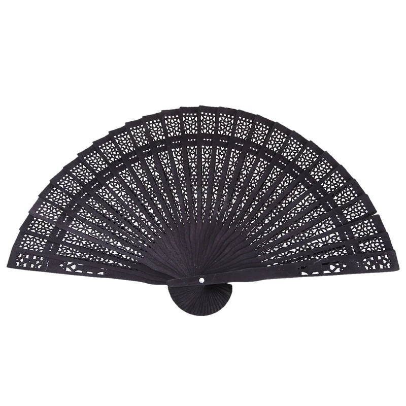 8 Inch Chinese Japanese Folding Fan Original Wooden Hand Flower Bamboo Pocket Fan For Home Decor Party Decoration-Black