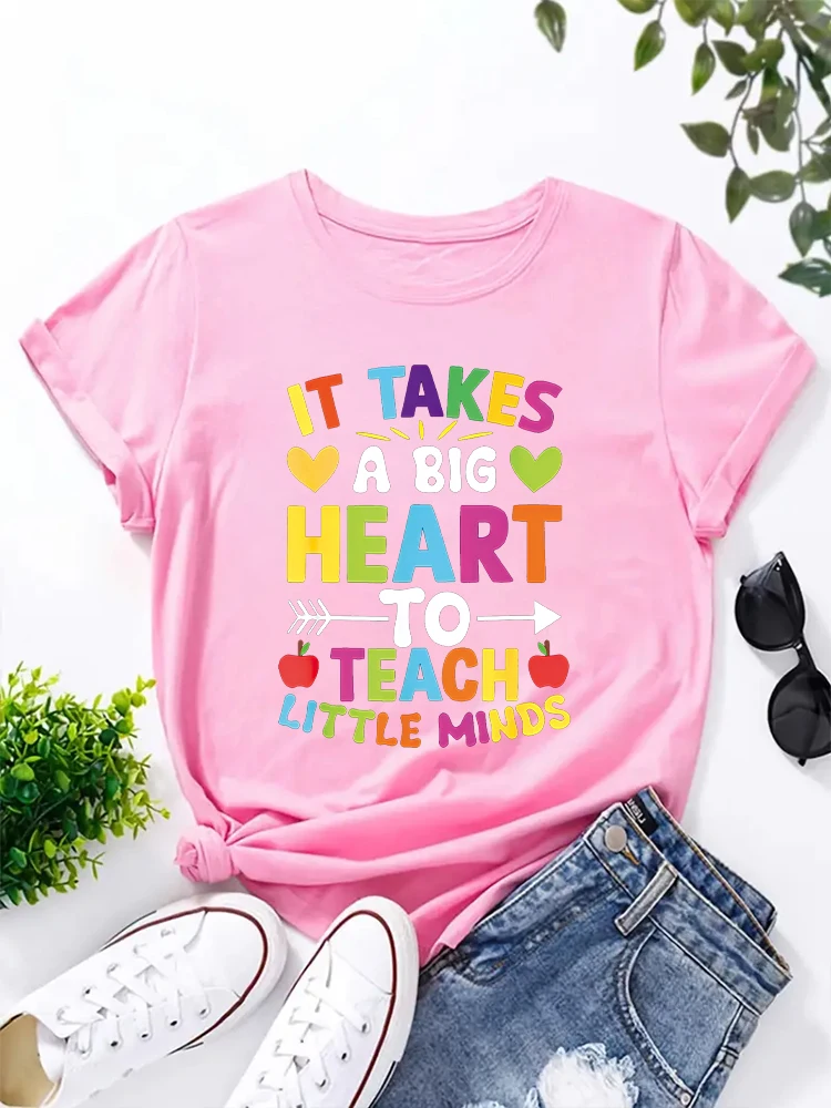 Teacher Outfit For Teacher Admission Cool Teacher Letter Printed T-shirt Round Neck Women\'s Casual Comfortable Top