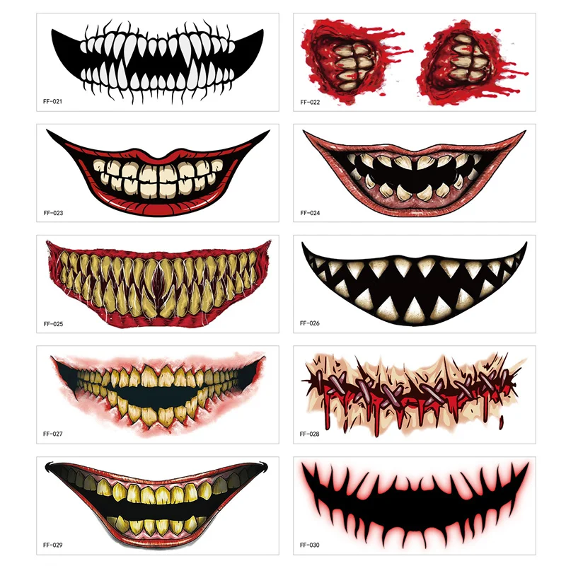 Halloween Horror Big Mouth Gesicht Aufkleber Tattoo Temporäre Wasserdichte Teufel Maske Party Make-Up Kunst Gefälschte Tattoos Festival Accessori