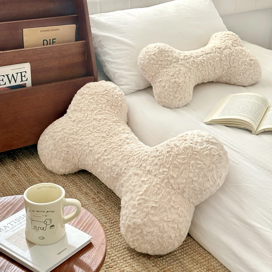 Comfortable White Bone Back Cushion Stuffed Bone Long Pillow Sofa Bed Back Cushion Nordic Style Home Decor Gifts Girl