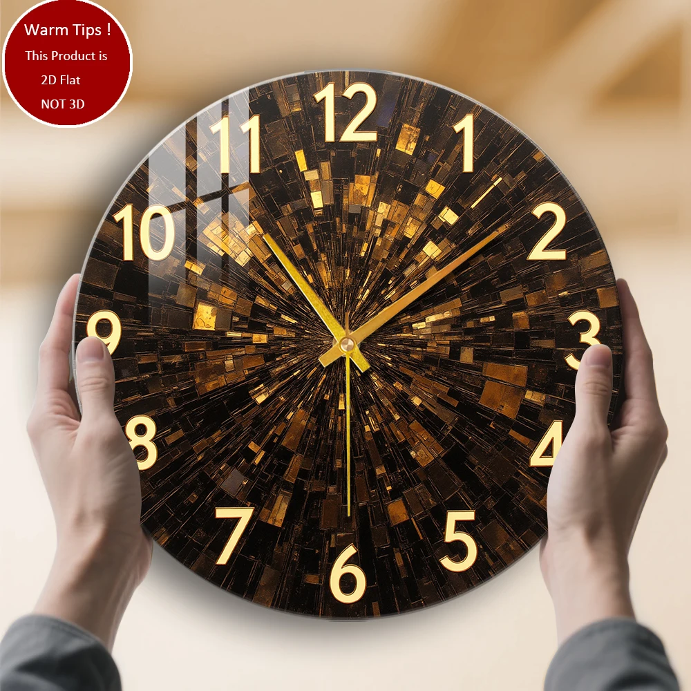 Reloj de pared de vidrio templado Reloj geométrico dorado radiante adecuado para decoración de pared o exhibición de mesa en cualquier lugar