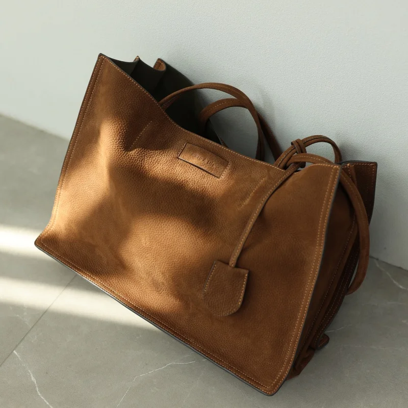 

Женская сумка-тоут из натуральной кожи в стиле ретро, мягкая сумка на плечо большой вместимости, подходящая для работы, путешествий и повседневного использования
