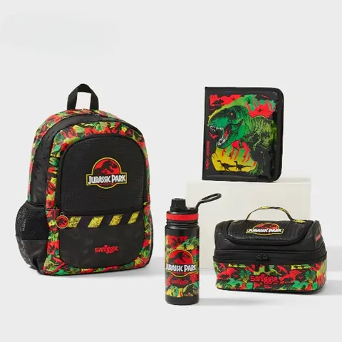 Original Australia Genuine Jurassic Park Backpack Dinosaur School Bag Stationery Student Lunch Bag Wallet