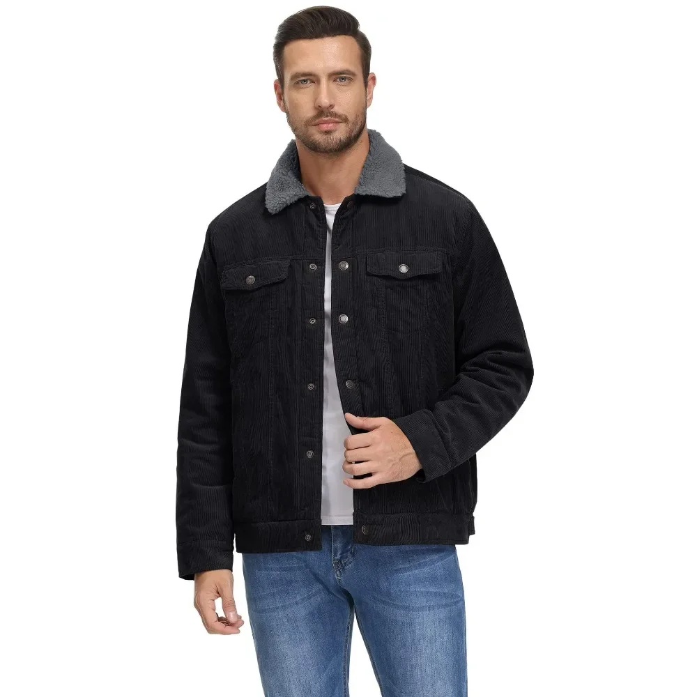 2024 modelo jaquetas de veludo masculino vintage sherpa velo blusão grosso quente casacos de inverno multi-bolsos jaqueta jeans casual