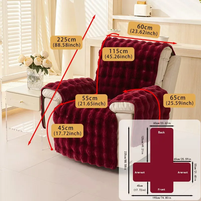 Winter Plush One-Piece Chair Cushion Solid Color Sofa Seat Cover Padded Fabric Anti-Slip Simple Style Sofa Covers Slipcover