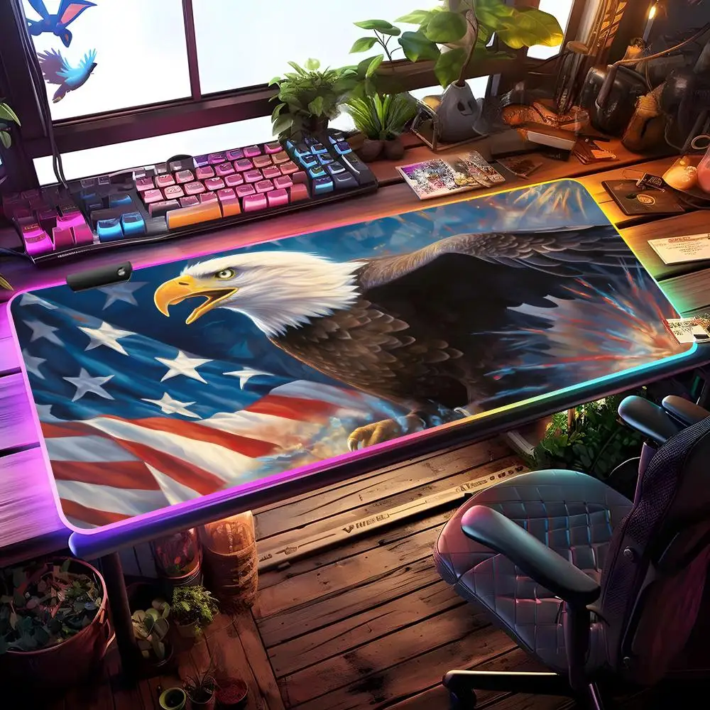USA Flag Mouse Pad RGB Gaming Mouse Pad Desk Mat HD Gamer Large LED Light XXL MousePads