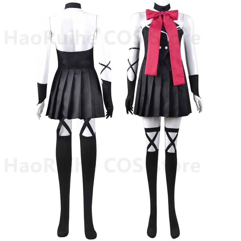 CosplayAnime Engage Kiss Kisara vestido de Cosplay Csotume mujer Sexy negro Tops falda guantes calcetines fiesta Halloween conjunto de ropa