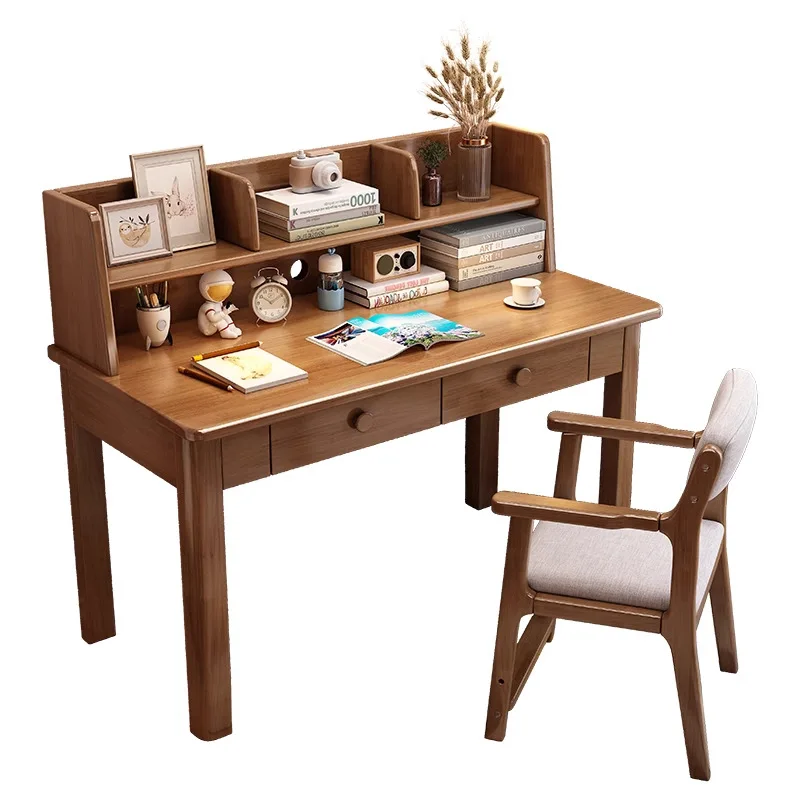 

Solid wood desk bookshelf integrated household small apartment computer desk bedroom bedside small table primary and secondary