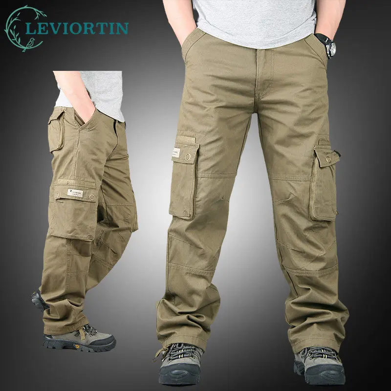 Men's Cargo Pants Canvas Cotton Streetwear Casual Multi Pocket Trousers Pantalon Homme Fashion Military Tactical Pants for Men