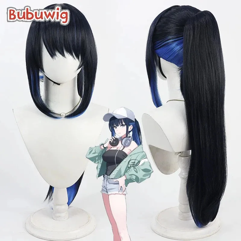 CySynthetic Hair Jomae Saori Cosplay Wigs Game Blue Archive Jomae Saori 60cm Long Mixed Blue Ponytail Wig Heat Resistant