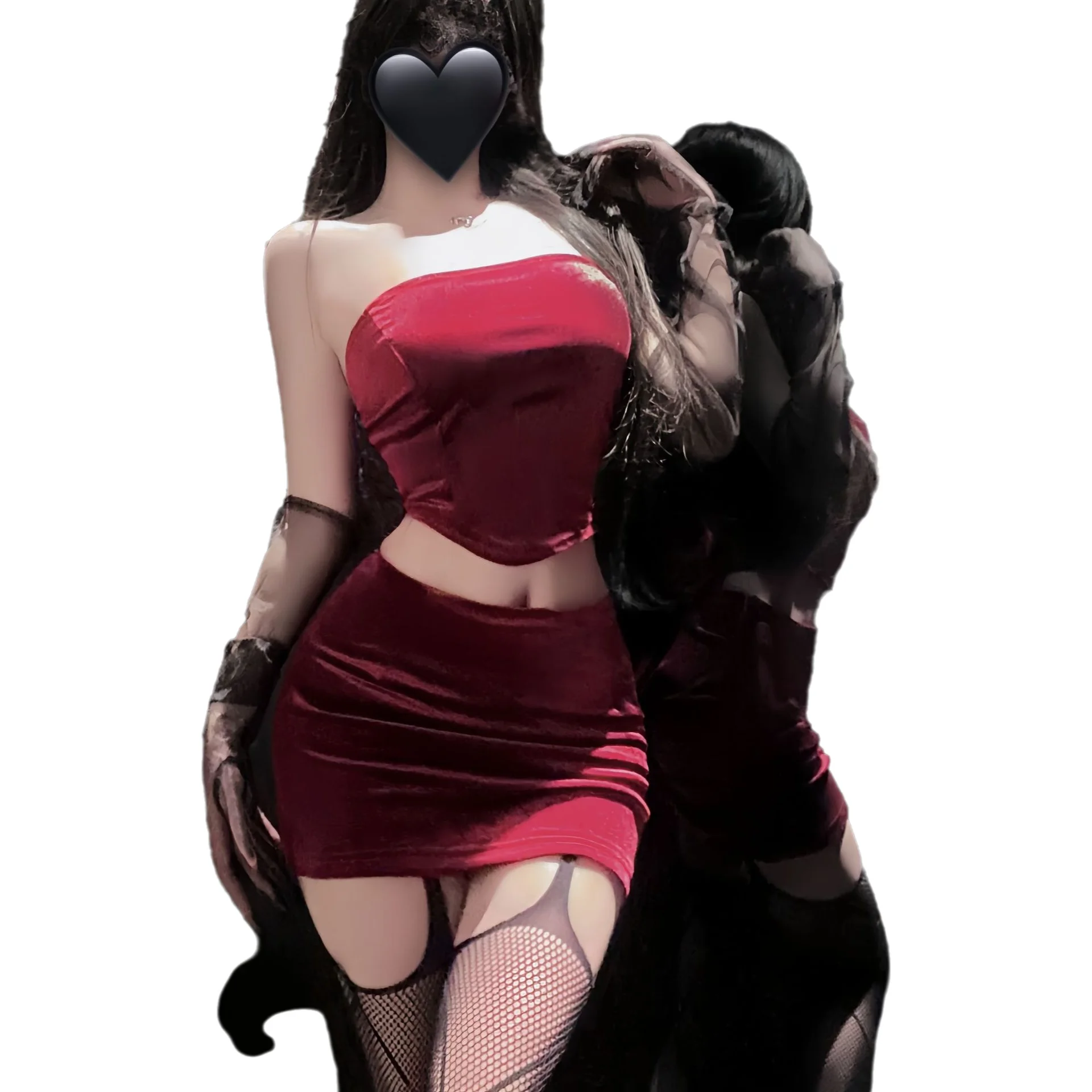 

Комплект: пикантный бархатный топ-бюстье и юбка с открытыми плечами в стиле Pure Desire для Нового года и Дня святого Валентина, красный, 78X1