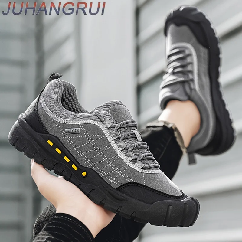Mens Outdoor Climbing Trekking Sneakers Men Hiking Shoes Leather Nonslip Workwear Shoes Casual Walking Shoes Wear-resistant