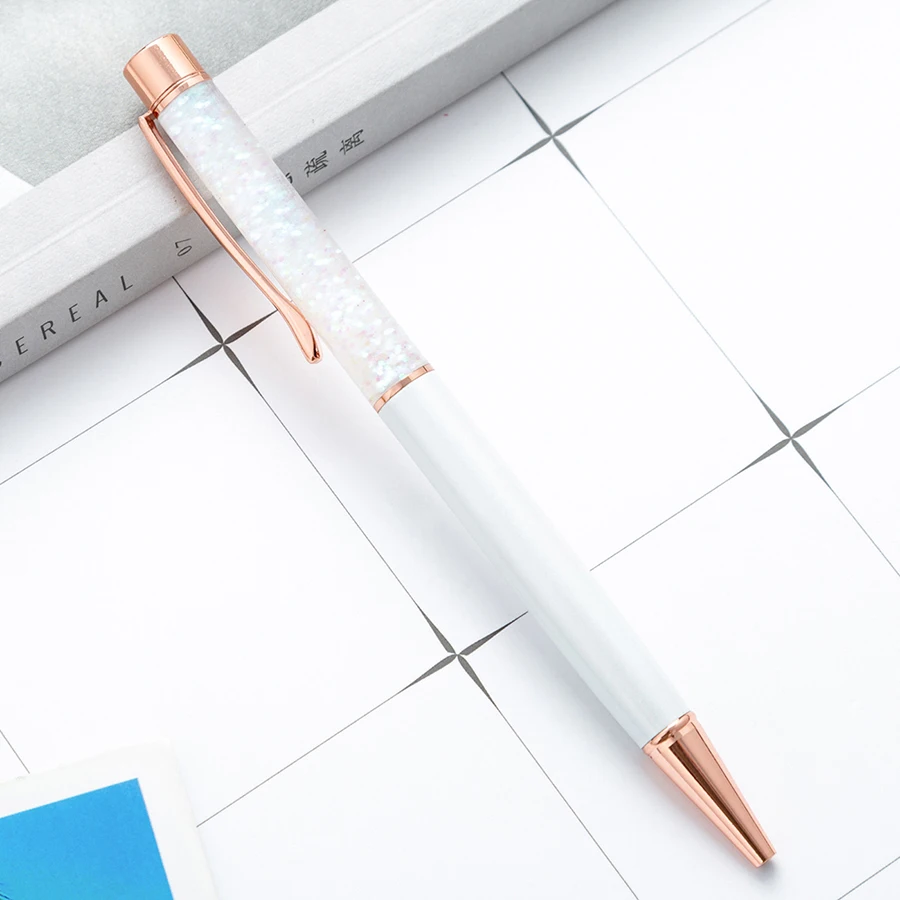 Luxuriöser, farbenfroher Kugelschreiber mit Ölgoldpulver und Treibsand-Effekt, 1,0 mm, drehbarer Metallkugelschreiber für Schule und Büro – Detail 16