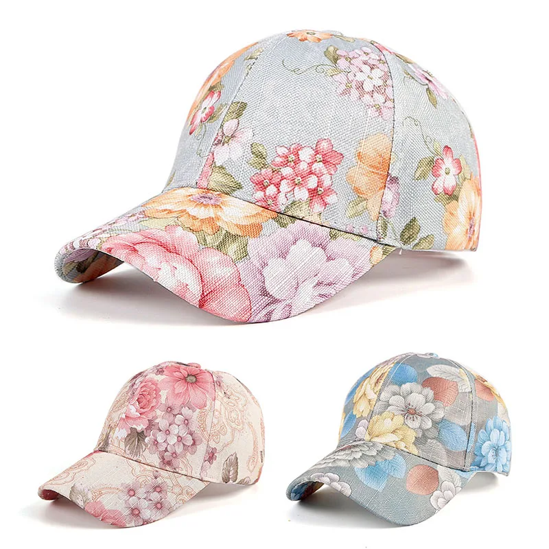 New 2024 Summer Floral Print Baseball Cap Women Snapback Hat Hip Hop Casquette Femme Gorra Mujer