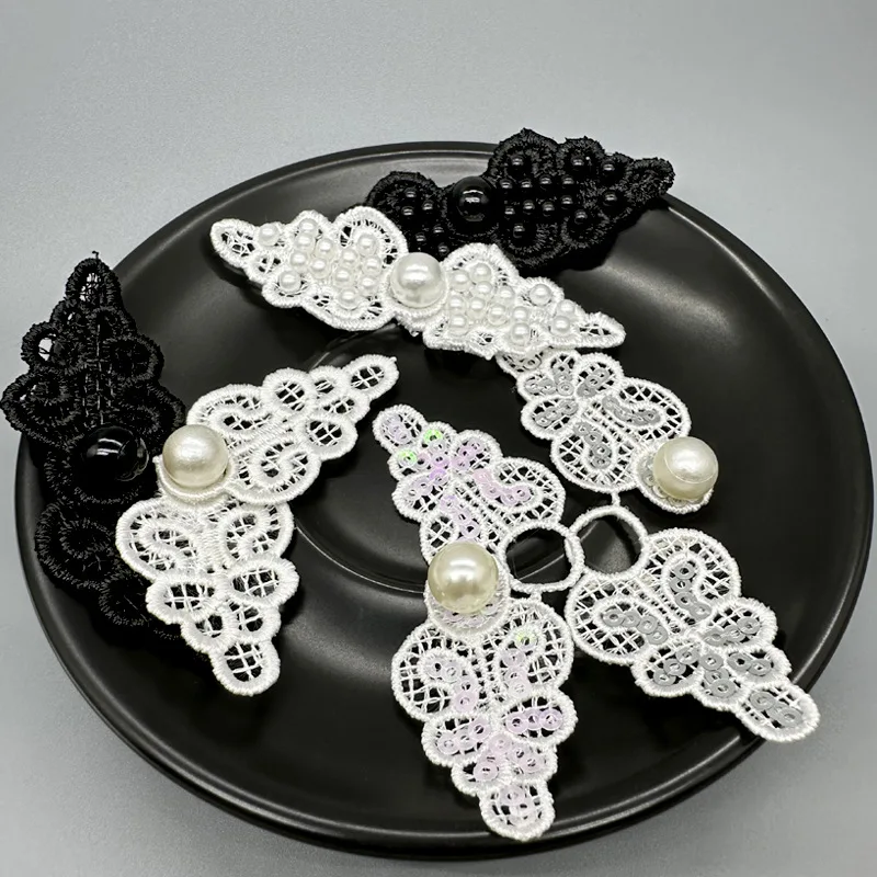 Handmade Embroidered Lace Cabbage Chinese Knot Button Vintage Hanfu Princess Dress Patch Frog Closure Sewing Findings DIY