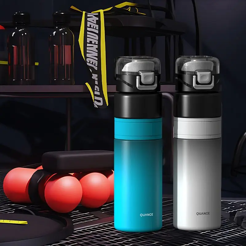 Youpin كوب رياضي بلاستيكي مضاد للإسقاط ، سعة كبيرة ، كوب شاي محمول ، فلتر شاي مدمج ، غطاء زنبرك بنقرة واحدة ، Quange