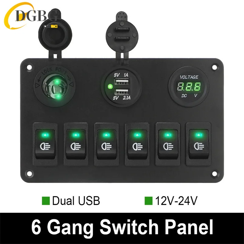 

24V 12V Switch Panel 6 Buttons USB Chargers Car Light Toggle Truck Power Adapter Accessories For Boat Marine Trailer RV Caravan