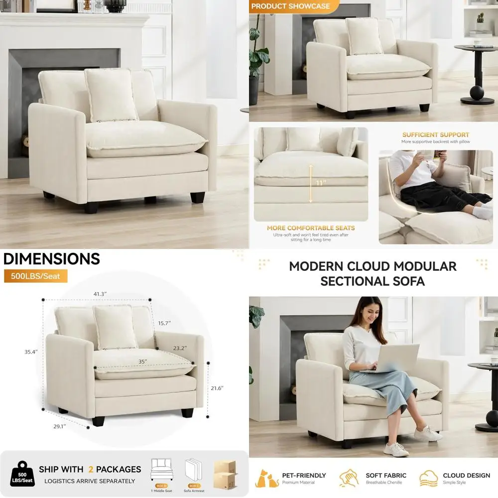 Oversized Chenille Upholstered Chair - Deep Seating Accent Lounge Living Room Furniture for Comfortable Relaxation