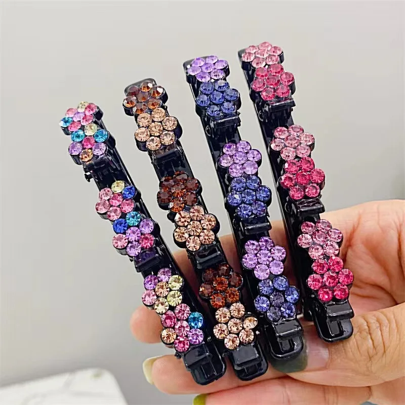 New Fashion Korean Style Acryli Crystal Flowers Hair Clips For Girl Summer Sweet Cute Bangs Side Barrettes Elastic Duckbill Clip